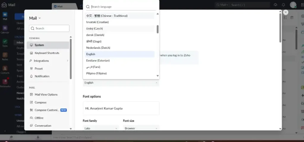 Zoho Mail is available in 73 languages